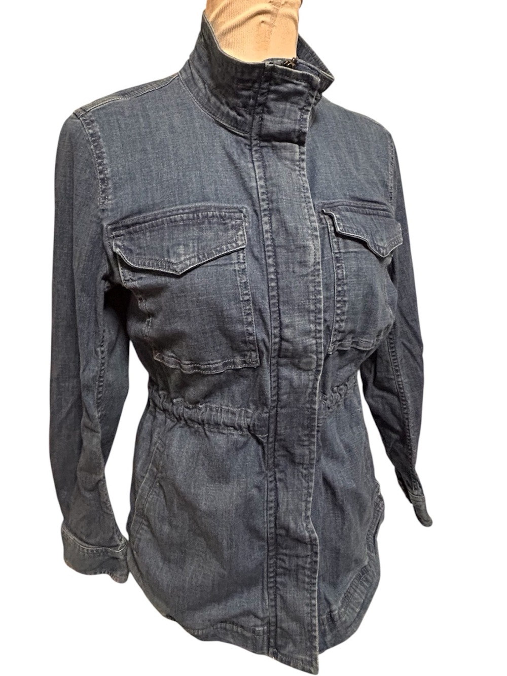 Style & Co. Cinched Waist Denim Field Utility Military Jacket Large - Picture 2 of 6